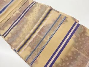 ふくれ織横段に菱・抽象模様織出し名古屋帯